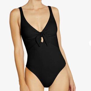 Robin Piccone Ava Knot Black V-Neck One Piece Swimsuit Size 8
